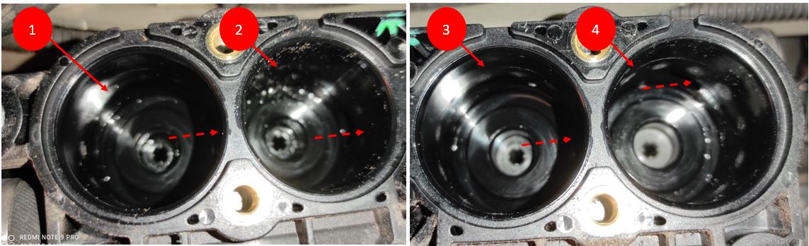 12 - Nettoyage des puits des 4 injecteurs sans oublier les percages d'intercommunication entre chambres et celui du capteur.JPG
